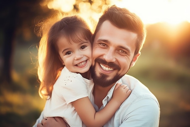 Vater und Tochter lächeln im Freien