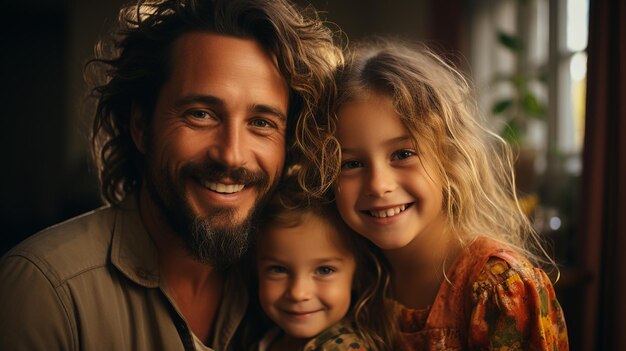 Vater und Tochter mit lockigem Haar