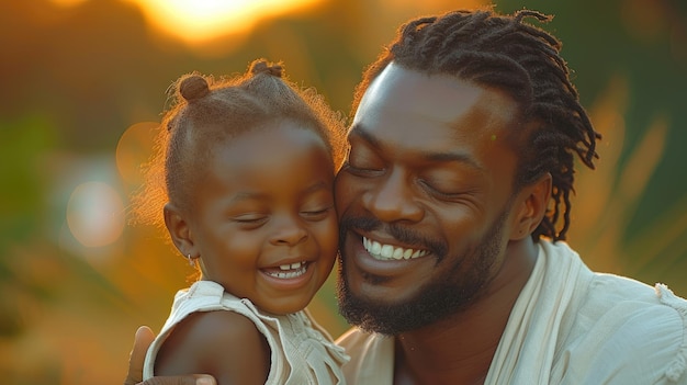 Vater und Tochter umarmen sich bei Sonnenuntergang Liebe personifiziert