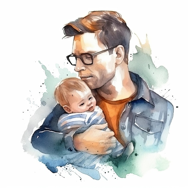 Vatertag Vater mit Kind Aquarell Illustration AI GenerativexA