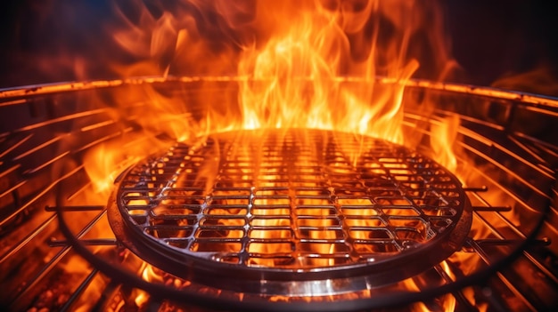 Foto vazio de churrasco com chamas de fogo rede de fogo