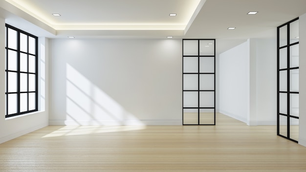 Vazio interior moderno quarto branco, render 3d