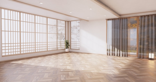 Vazio - Limpar quarto moderno em estilo japonês. Renderização 3D