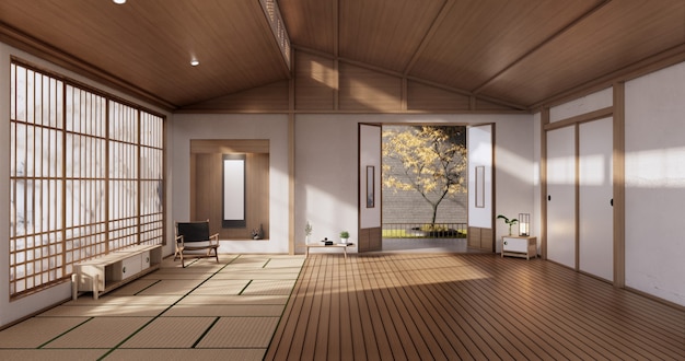 Vazio - Limpar quarto moderno em estilo japonês. Renderização 3D