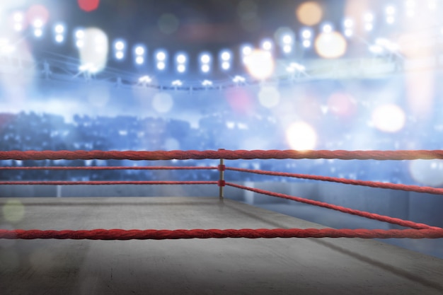 Vazio ringue de boxe com cordas vermelhas para o jogo