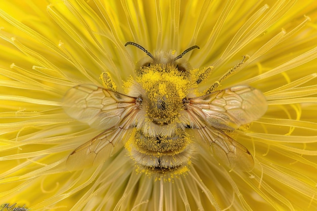 Se ve una abeja de cerca posada delicadamente en una flor amarilla vibrante
