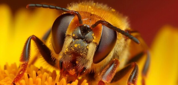 Foto se ve una abeja en una flor en esta imagen de primer plano.