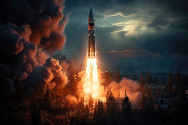 Se ve un cohete volando hacia la atmósfera fotografía profesional