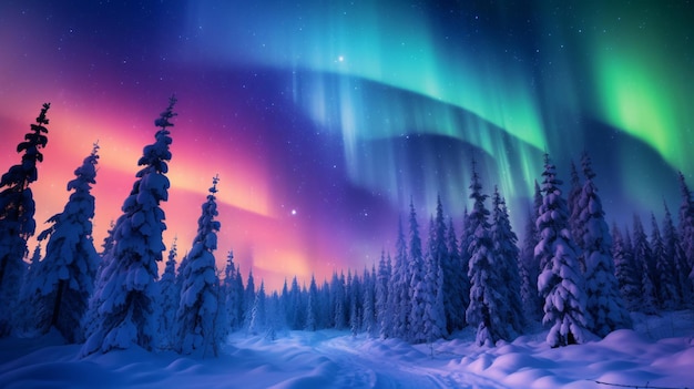 Se ve una colorida aurora boreal en el cielo