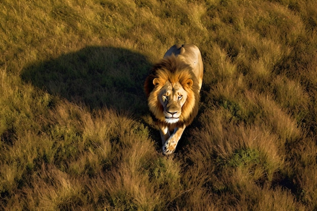 Se ve un león en un safari en Kenia.