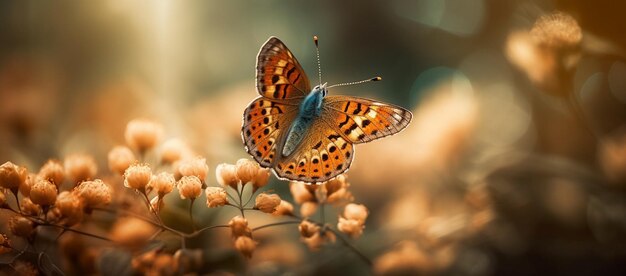 Se ve una mariposa en una flor.