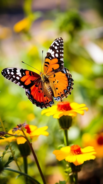 Se ve una mariposa en una flor.