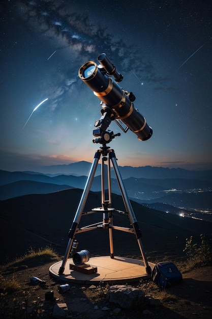 Se ve un telescopio en el cielo nocturno.