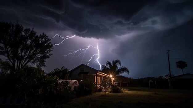 Se ve una tormenta eléctrica sobre una casa en Brisbane.