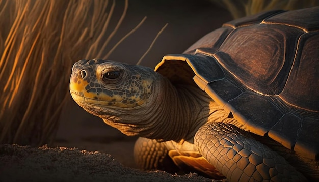 Se ve una tortuga en el desierto.