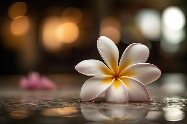 Vea de cerca una flor blanca en el agua