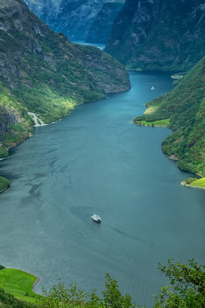 Vea lo alto del hermoso fiordo noruego, el Sognefjord.