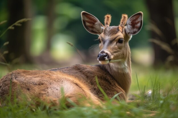 Veado do zoológico na grama verde