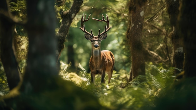 Veado parado entre as árvores Imagem gerada por IA