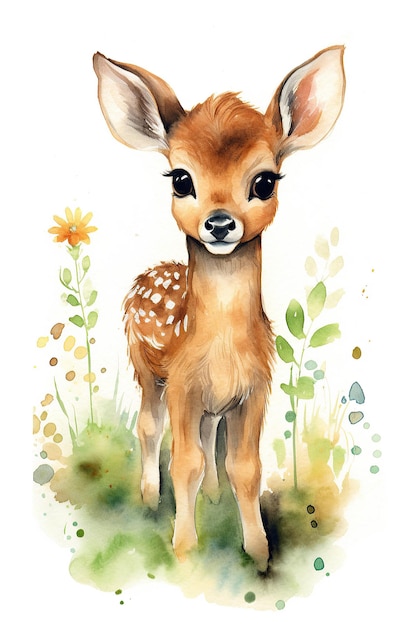 Veado Stag aquarela clipart bonito isolado no fundo branco com Generative AI Technology