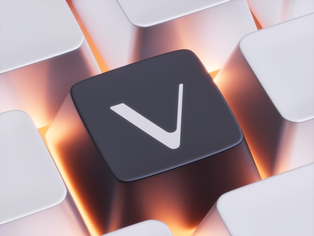 Vechain Keycap Presione el botón Cerrar Crypto Moneda 3D Ilustración Render