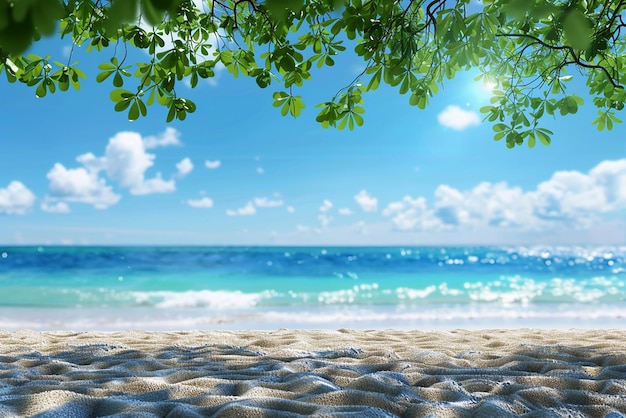 Foto vector 3d de una hermosa playa de arena con cielo borroso y árboles en verano ideas de viaje de verano