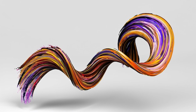 Vector 3D Pintura Curl Abstracto Pincel en espiral Corazón que fluye Forma de cinta Tinta líquida digital