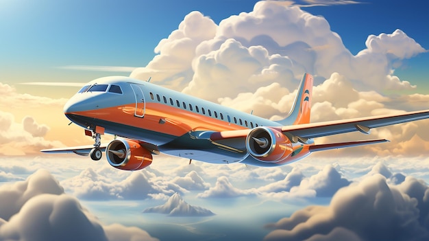 Vector a ilustração 3d do avião nas nuvens Conceito de viagem Serviço de reservas ou agência de viagens