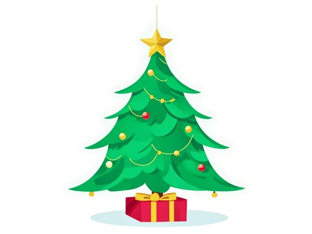 Vector árbol de Navidad decorado con regalos aislado sobre fondo blanco.