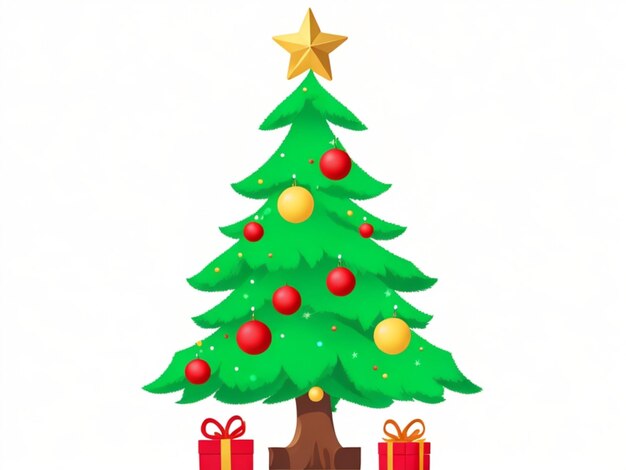 Vector árbol de Navidad decorado con regalos aislado sobre fondo blanco.