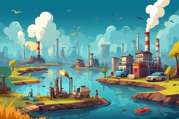 Vector de arte conceptual de contaminación ambiental en estilo de dibujos animados