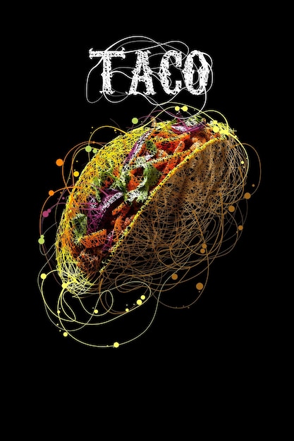 Vector de arte de garabato de ilustración de comida de taco mexicano