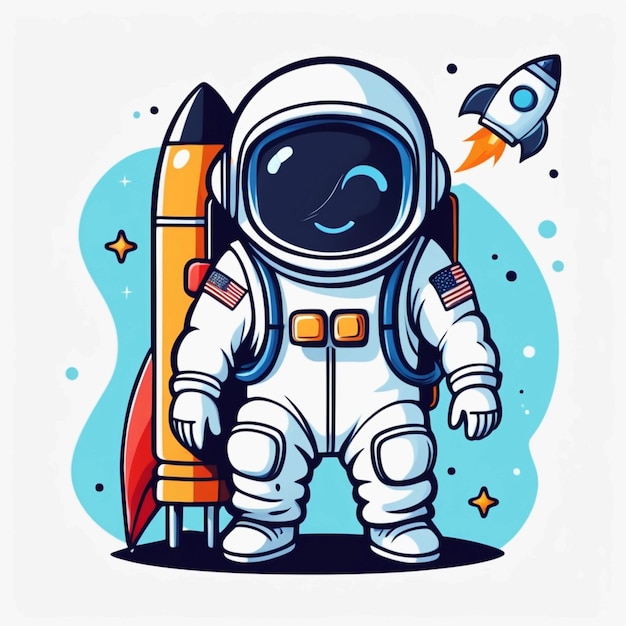 Vector Astronauta lindo con ilustración vectorial de dibujos animados de bolsa de cohetes