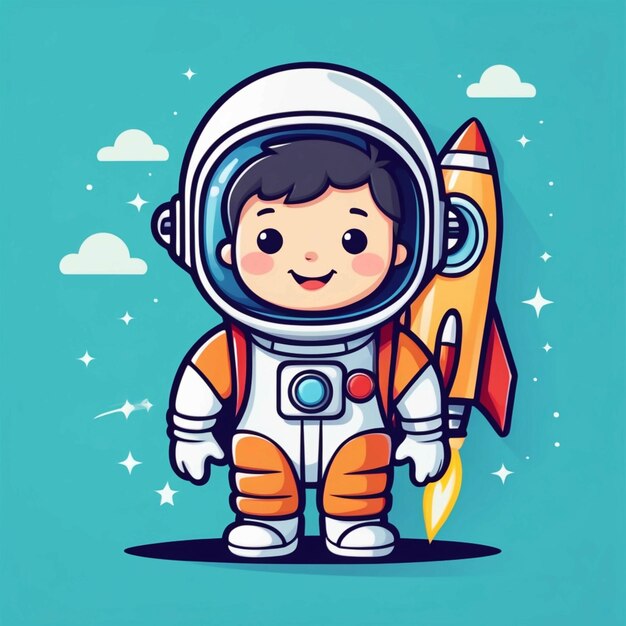 Vector Astronauta lindo con ilustración vectorial de dibujos animados de bolsa de cohetes