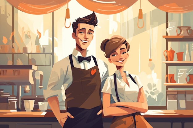 Vector de barista hombre y mujer