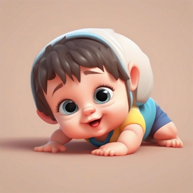 Foto vector bebé lindo arrastrándose personaje de dibujos animados diseño 3d