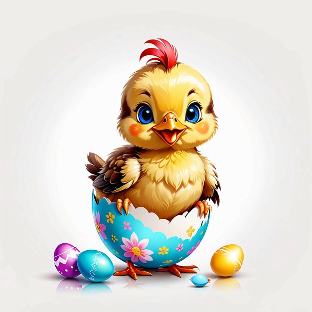 Vector bonito engraçado bebê frango com ovo de Páscoa