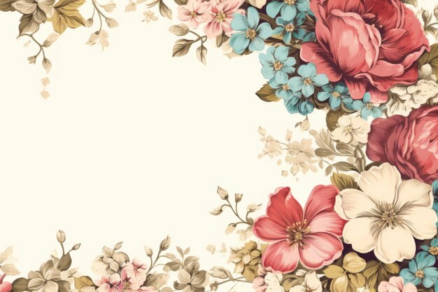 Foto vector de borde de flores de inspiración vintage con fondo blanco una deliciosa remezcla de dominio público i