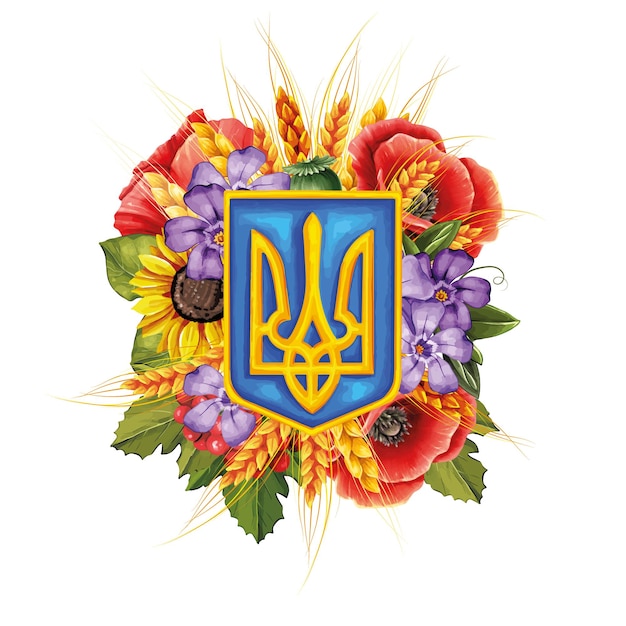Vector brasão de armas ucraniana com símbolos da Ucrânia