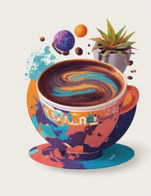 Foto vector brew warmtoned galaxy en una camiseta de taza de café