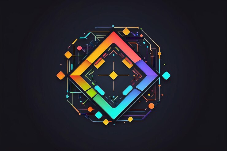 Foto vector de cadena de bloques icono de línea colorido o elemento de logotipo en fondo oscuro