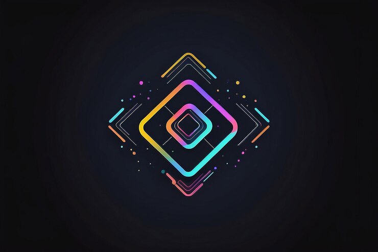 Foto vector de cadena de bloques icono de línea colorido o elemento de logotipo en fondo oscuro