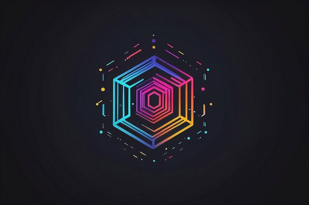 Vector de cadena de bloques icono de línea colorido o elemento de logotipo en fondo oscuro