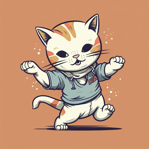 el vector de la camiseta de baile del gato chibi