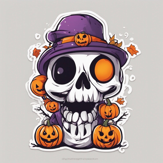 Foto vector camiseta diseño ilustración kawaii esqueleto celebrando halloween alto detalle