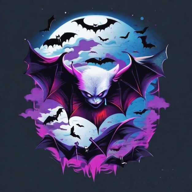 un vector de camiseta con una luna y murciélagos de aspecto siniestro