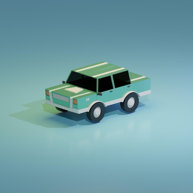 Foto vector carro de baixo poli 3d cor de renderização verde