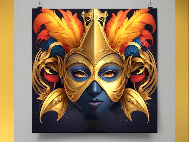 Vector cartel de invitación para una fiesta de carnaval máscara de carnaval dorada