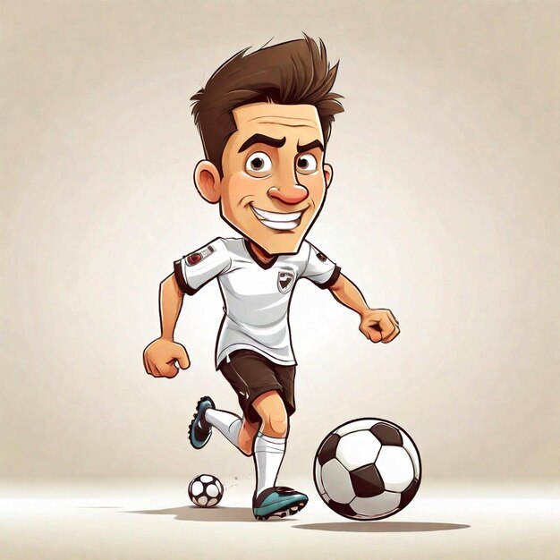 Vector Cartoon hombre cara suave jugador de fútbol pateando la pelota en fondo blanco cara suave