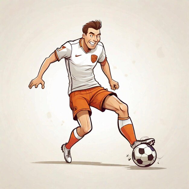 Foto vector cartoon homem smoot face jogador de futebol chutando bola em fundo branco smootface